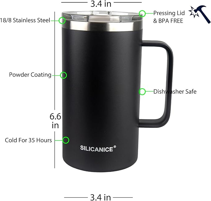 24 oz stainless steel thermal coffee mug, double-layer insulation, easy to hold and clean, suitable for coffee, cola, protein powder, beer, car water cup