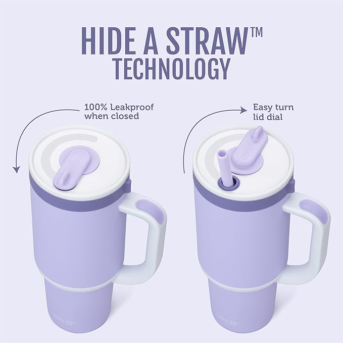 Ello Oasis 30 oz Tumbler with Handle & Retracting Straw | Reusable Insulated Stainless Steel Cup 100% Leakproof, Gifts for Teens Women Men | Keeps cold for 24 Hours, Cup Holder Friendly, Twilight