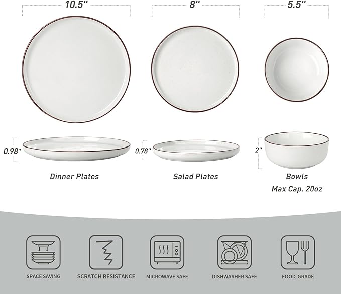 Famiware Mercury 24 Pieces Dinnerware Sets, Plates and Bowls Sets for 8, Microwave and Dishwasher Safe Dish Set, White