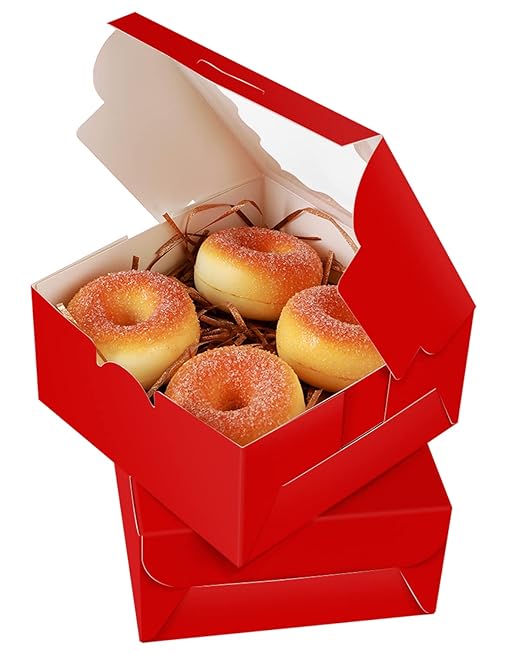 qiqee Red Cookie Boxes with Window 36packs 6x6x3 Red Bakery Box Pastry Box for Wedding Favor Birthday ＆ Party