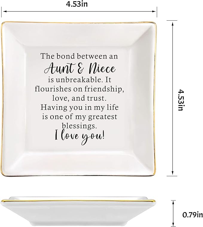 Aunt Gifts from Niece Ceramic Jewelry Ring Dish Gifts for Aunt & Niece Birthday Mother’s Day Christmas Valentines Thanksgiving Wedding Day Present