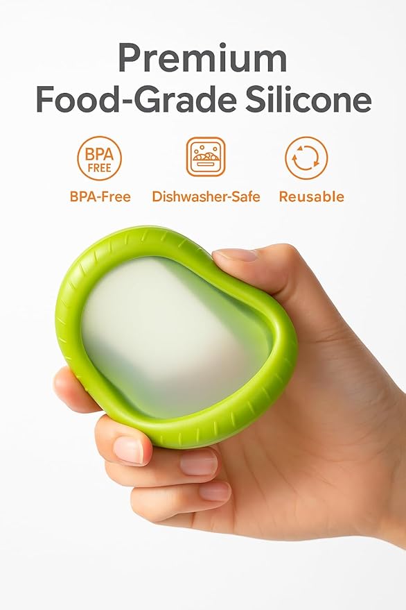 Set of 4 Reusable Fresh Pods – Anti-Oxidation Silicone Food Savers for Avocado, Onion, Tomato, Lemon & Garlic | BPA-Free Airtight Vegetable & Fruit Storage Containers for Fridge