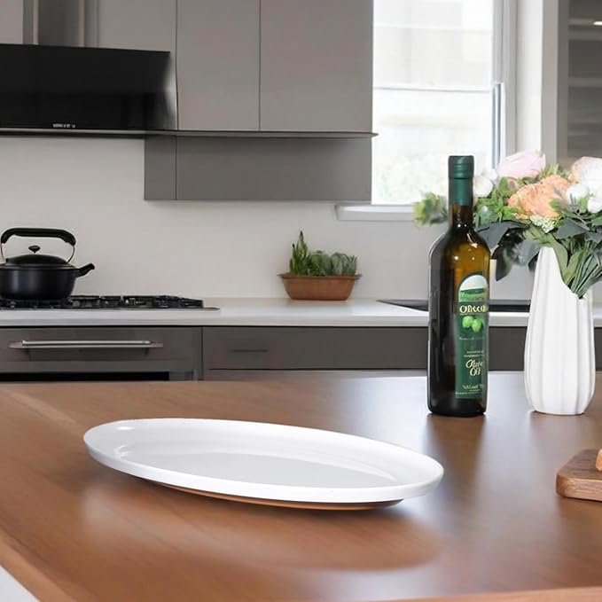 Webbylee ‌16" Melamine Oval Platter Set of 2 - Lightweight Durable Serving Tray for Party, Catering & Home | Dishwasher Safe, Fits Turkey/Charcuterie-White & Brown