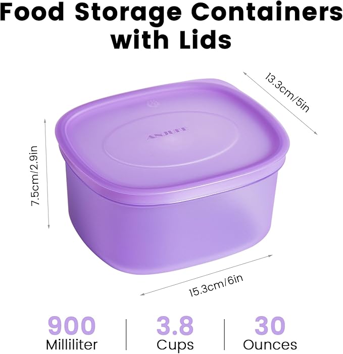 7-Piece Meal Prep Containers — 3.75-Cup Reusable Airtight Plastic Food Storage Containers with Lids, BPA-Free, Microwave/Freezer/Fridge Safe, Stackable Lunch & Leftovers Organizer(900ml)