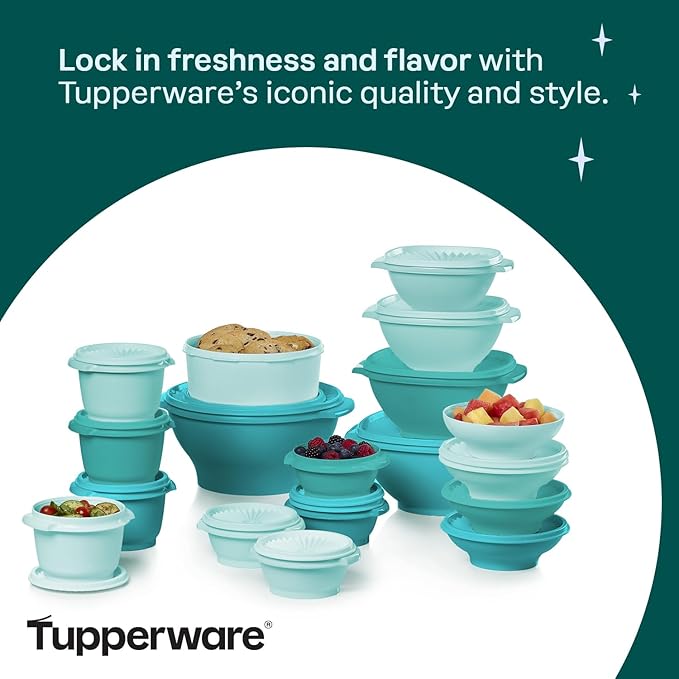 Tupperware Heritage Collection, New 36 Piece Food Storage Container Set in Vintage Green, Dishwasher Safe and BPA Free (18 containers, 18 lids)