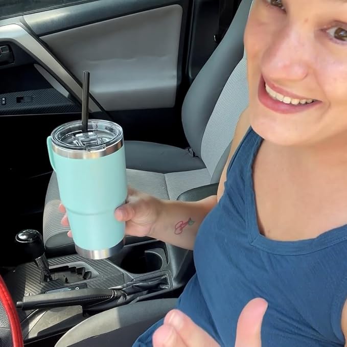 20 oz Stainless Steel Tumbler with Handle Bulk Metal Insulated Tumblers Travel Coffee Mug with Handle Double Wall Tumbler Cup with Lid and Straw, White 12 Pack