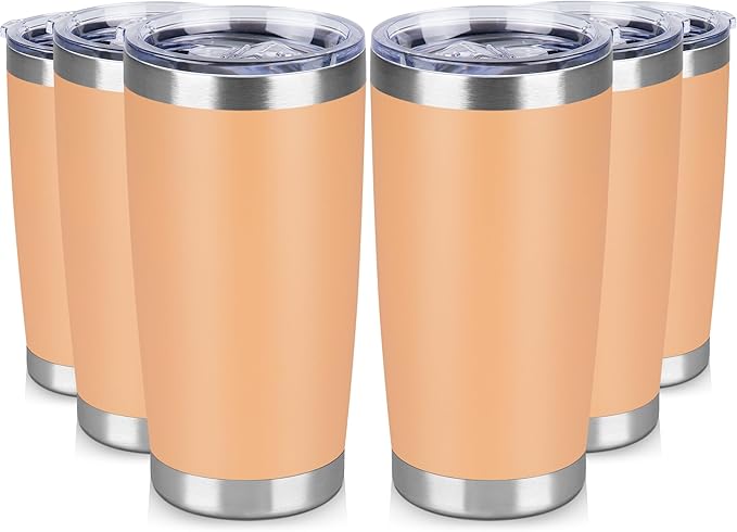 20 oz Tumbler Stainless Steel Tumblers Bulk with Lid Double Wall Insulated Coffee Tumbler Cups for Hot & Cold Drinks Powder Coated Travel Coffee Tumbler Mug Metal (Cream Orange, 6 pack)