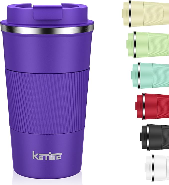 KETIEE 12oz Coffee Mug: Vacuum Insulated Coffee Cup with Leakproof Lid, Travel Coffee Mug Stainless Steel Double Walled Reusable Coffee Cup for Hot and Cold Water Coffee (Purple)