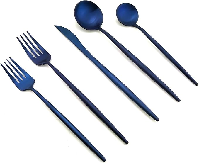 20-Pieces Luxury Blue 18/10 Stainless Steel Flatware Set, Matte Finish, Service for 4