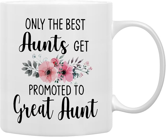 QASHWEY Great Aunt Coffee Mugs, Funny Pregnancy Announcement Gifts, Double Side Printed Ceramic 11 Ounce