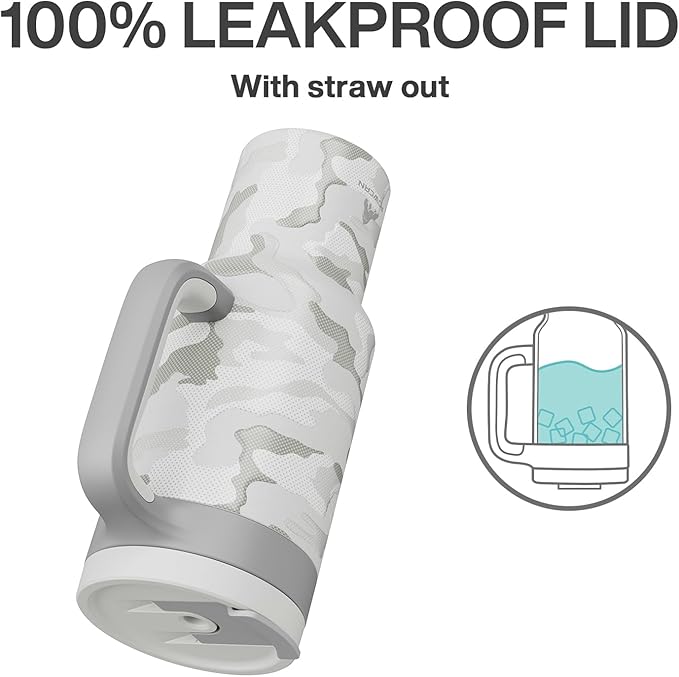 40 oz Camo Tumbler with Handle, 2-in-1 Straw and Sip Lid, Leakproof, Dishwasher Safe, Insulated Stainless Steel Travel Coffee Mug, Keeps Cold for 34 Hours, Car Cup Holder Fit (Clouded Aspen)