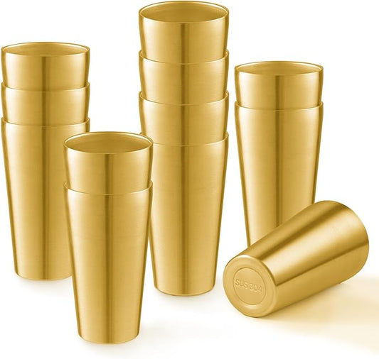 12 Pack 18.6 oz Stainless Steel Insulated Cup, Double Wall Vacuum Metal Cup, Reusable Camping Cups Unbreakable Indoor Outdoor for Party, Home, Office, BBQ, Gold