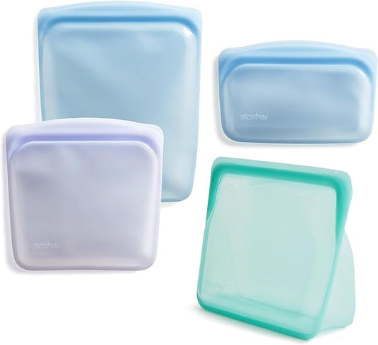 Stasher Premium Silicone Reusable Food Storage Bags, 4-Pack, Multi, Multi-Use Food Storage Bags, Lunch Bag, Travel Containers, BPA Free, Leak-free, Dishwasher-Safe, Eco-friendly