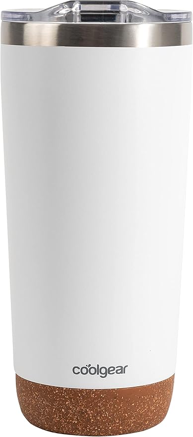 COOL GEAR Cork Bottom Coffee Mug Tumbler - American Designed - Stainless Steel - Dishwasher Safe - Copper Lined - BPA-Free Lid - 2 Pack - 20 oz - White
