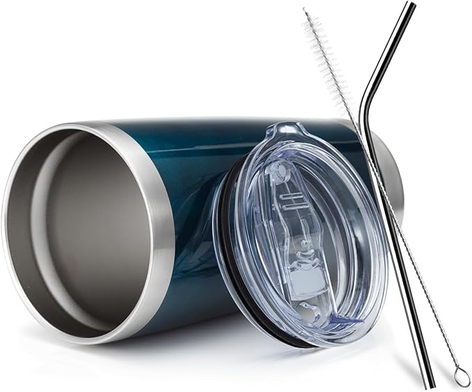 COMOOO 20oz Double Wall Vacuum Insulated Travel Mug, Stainless Steel Tumbler with Lid and Straw Durable Powder Coated Insulated Coffee Cup for Cold & Hot Drinks (Peacock blue, 4)