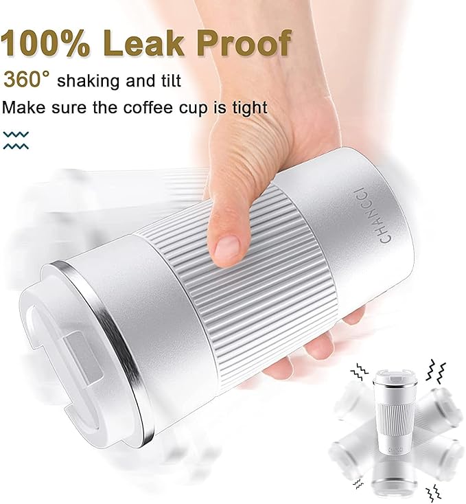 Travel Coffee Mug Spill Proof Leakproof 16 oz Insulated Coffee Mug with Screw Lid, Stainless Steel Vacuum Tumbler Reusable Thermal Coffee Cup to go for Hot and Cold Drinks -510ml, White