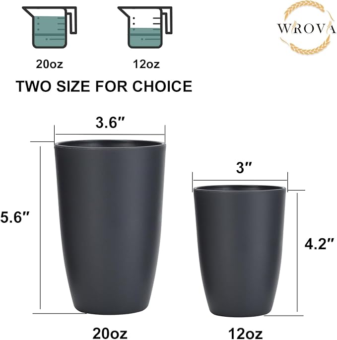 Wheat Straw Cups 8 PCS Good Alternative to Plastic Reusable Cups 20 oz Unbreakable Drinking Cup Reusable Dishwasher Safe Water Plastic Glasses Deep Gray