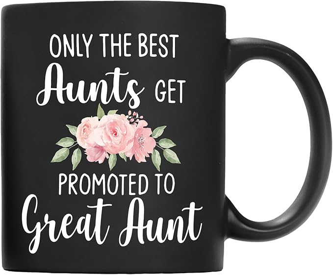 QASHWEY Get Promoted to Great Aunt Coffee Mugs Mug, Funny Pregnancy Announcement Gifts for AuntNew Great Aunt, GreatAunt to Be Gifts Black Ceramic Mugs Cups 11 Ounce