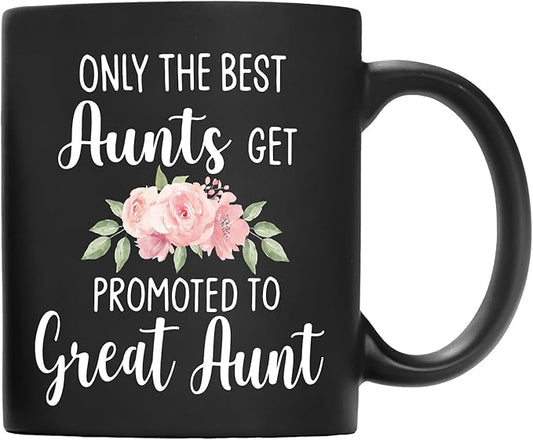 QASHWEY Get Promoted to Great Aunt Coffee Mugs Mug, Funny Pregnancy Announcement Gifts for AuntNew Great Aunt, GreatAunt to Be Gifts Black Ceramic Mugs Cups 11 Ounce