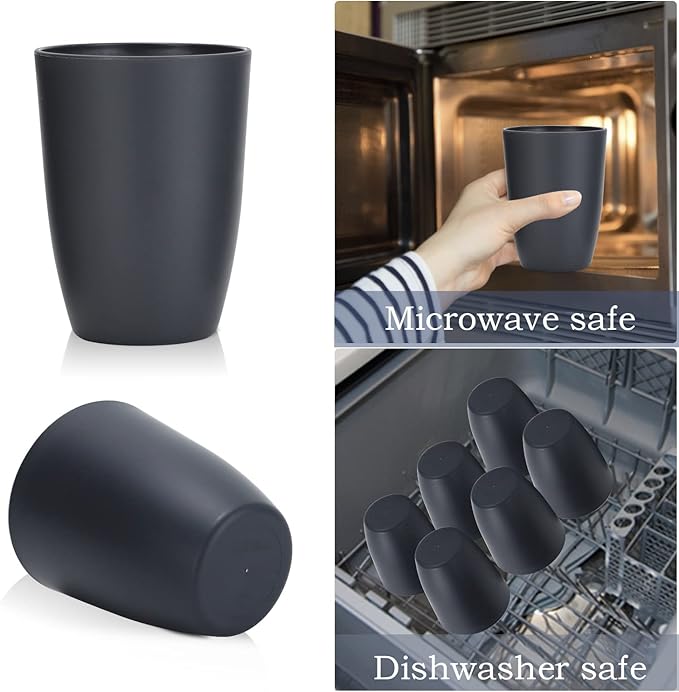 Wheat Straw Cups 8 PCS Good Alternative to Plastic Reusable Cups 20 oz Unbreakable Drinking Cup Reusable Dishwasher Safe Water Plastic Glasses Deep Gray