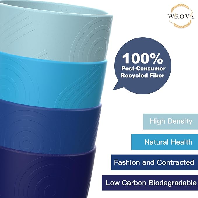 Wheat Straw Cups 8 PCS Good Alternative to Plastic Reusable Cups 12 oz Unbreakable Drinking Cup Reusable Dishwasher Safe Water Plastic Glasses - Ocean Series