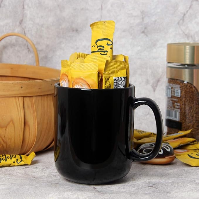 Smilatte 20 OZ Large Coffee Mug, M016 Plain Ceramic Boss Big Tea Cup with Handle for Dad Men, Black