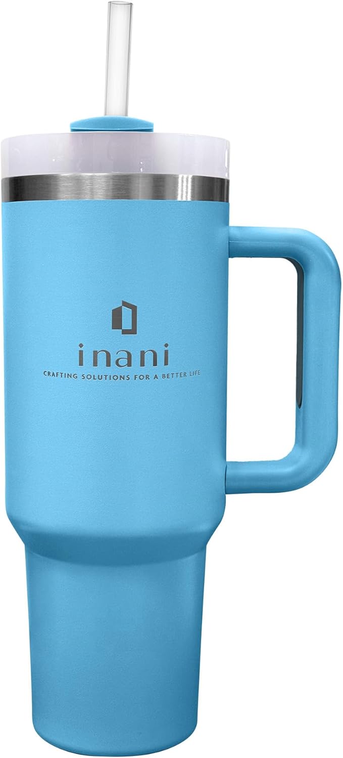 inani 40oz Tumbler With Handle And Straw, Insulated Travel Cup, Leak-Resistant, Spill-Proof Lid, Dishwasher Safe, BPA-Free, Double-Wall Insulated Premium Mug For Hot Or Iced Beverage, Liquid Blue