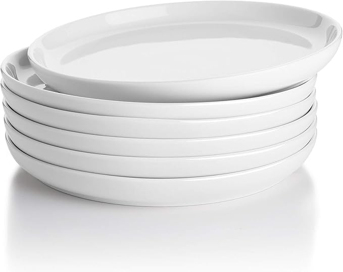 Sweese 7.4 Inch Porcelain Dessert Plates, Set of 6 - Stackable, Microwave Oven Safe - White