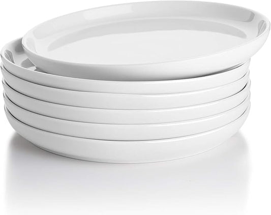 Sweese 7.4 Inch Porcelain Dessert Plates, Set of 6 - Stackable, Microwave Oven Safe - White
