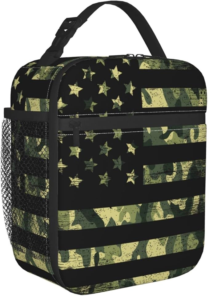Camouflage Usa Flag Reusable Lunch Box Insulated LunchBox Cooler Lunch Bag