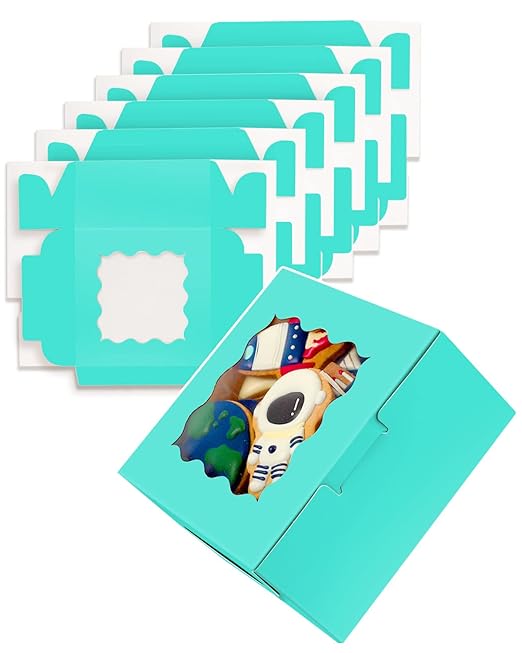 qiqee Mint Blue Cookie Boxes with Window 36packs 6x6x3 Mint Blue Bakery Box Pastry Box for Wedding Favor Birthday ＆ Party