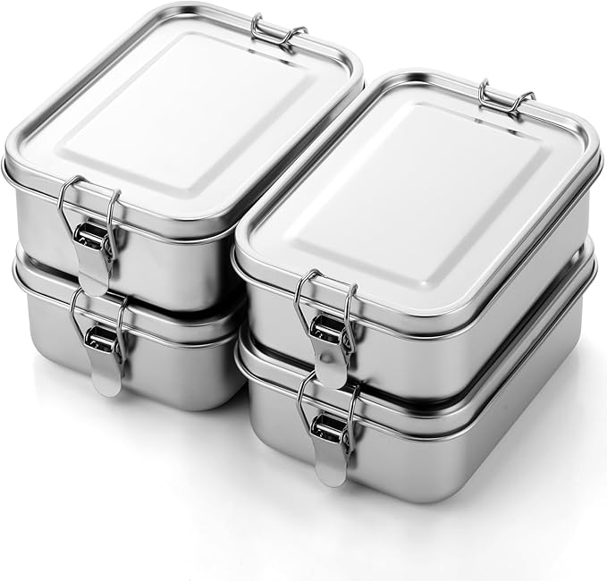 Umigy 4 Pcs Stainless Steel Food Containers 1000 ml Metal Bento Lunch Box Stainless Steel Food Storage Containers, Lockable Clips to Leak Proof, Reusable Dishwasher Snack Boxes for Work