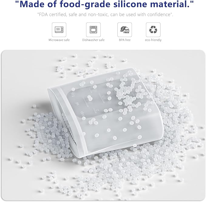 Bangp Premium Silicone Reusable Food Storage Bags,4 Pack(100oz, 50oz, 30oz,15oz),New Generation Stand Up Zip Freezer Bags,Sandwich Snack Bags,Multi-Use Food Storage Containers,Leak-free,Microwave Safe