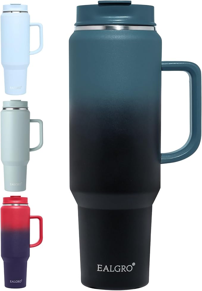 50 oz Tumbler with Handle, Insulated Tumblers with Lid and Straw, Large Metal Sports Water Bottle Jug, Thermal Stainless Steel Travel Coffee Mug Cup, Indigo Black