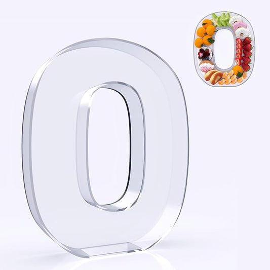 11" Acrylic Letter Charcuterie Box, Reusable Fillable Alphabet Number Shaped Form Tray for Birthday Anniversaries, Party Decorative Serving Plates Display Candy Cake (O)