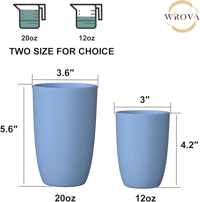 Wrova Wheat Straw Cups 6 PCS Good Alternative to Plastic Reusable Cups 20 oz Unbreakable Drinking Cup Reusable Dishwasher Safe Water Plastic Glasses Sky Blue