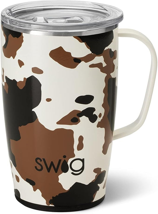 Swig Life 18oz Travel Mug, Insulated Tumbler with Handle and Lid, Cup Holder Friendly, Dishwasher Safe, Stainless Steel, Travel Coffee Cup (Hayride)