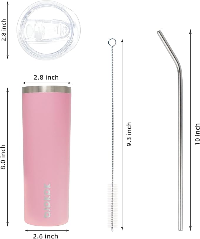 BJPKPK Skinny Insulated Tumbler, Stainless Steel Reusable Slim Insulated Travel Coffee Cup with Lid,Light Pink,20oz