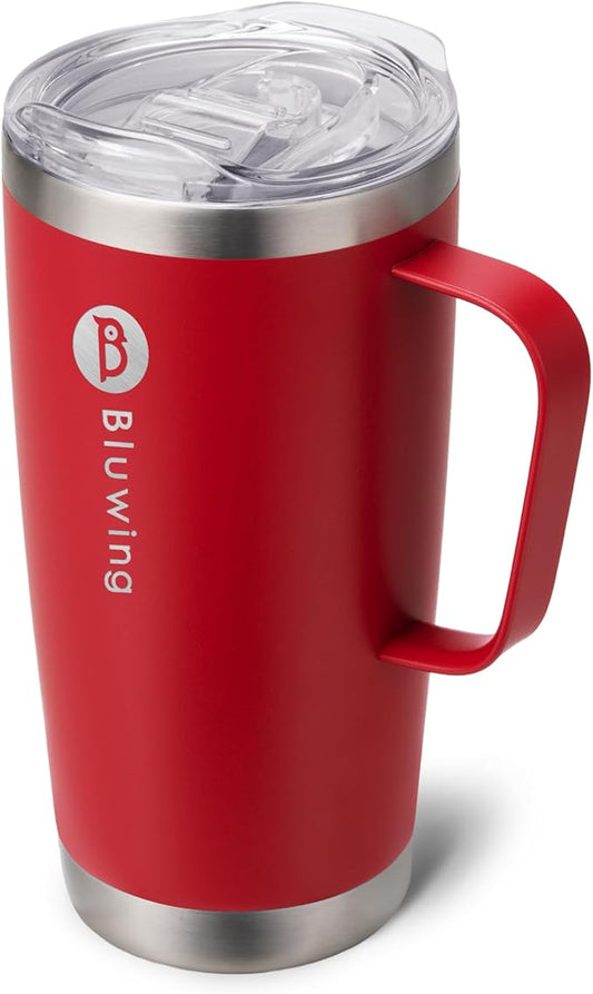 20 oz Insulated Tumbler with Handle Stainless Steel Travel Coffee Mug with Lid and Straw, Double Wall Tumbler Cups for Women and Men, BPA Free (Canyon Red)