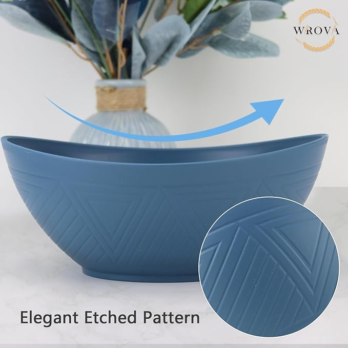 Wrova 65oz Big Wheat Straw Bowls - Large Salad Bowls set of 6 - Unbreakable Serving Bowls - Microwave & Dishwasher Safe - Oval Bowls for Cereal,Salad,Fruit - Ocean Series