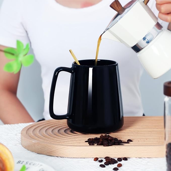 Smilatte 24 OZ Large Coffee Mug, Nice Ceramic Boss Tea Cup with Big Handle for Dad Men Women, Unique Style For Any Kitchen, Black