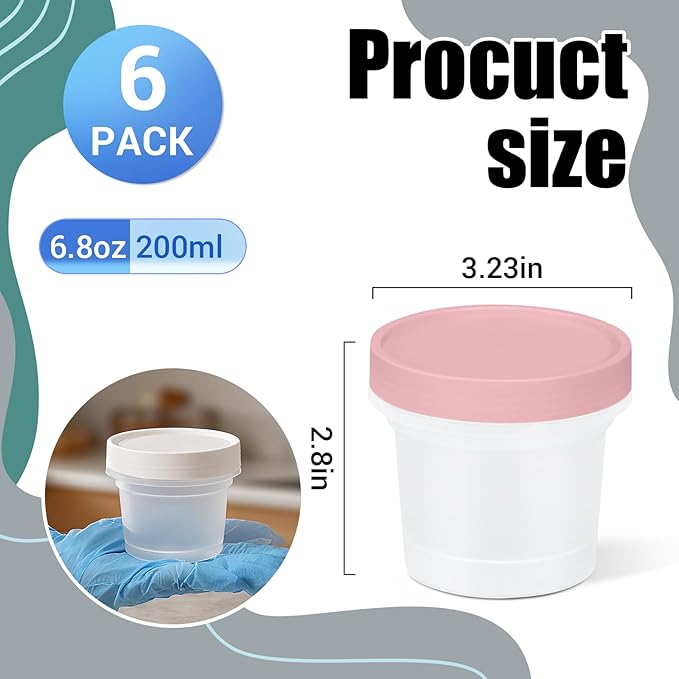 6 Pack 6.8oz Food Storage Containers, Plastic Containers with Twist Top Lid, Reusable Dishwasher Freezer Safe Airtight, Takeout Container - Ideal for Soup and More