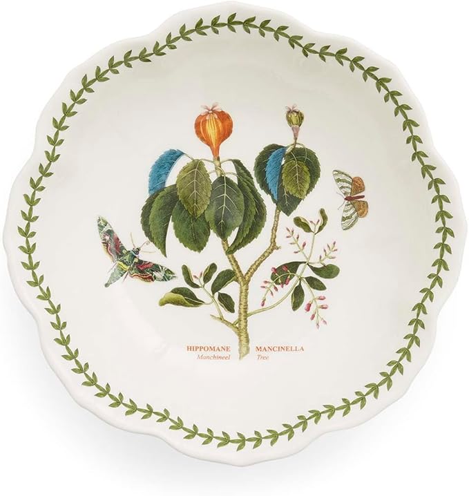 Portmeirion Botanic Garden Lotus Blossom Bowl, Set of 4 - Manchineel Tree Motif, 9-Inch Porcelain Bowls for Soup, Salad & Fruit, Microwave & Dishwasher Safe Botanical Tableware
