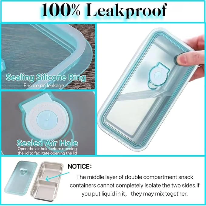 2 Pcs Reusable Food Storage Containers with Lids, Stainless Steel Snack Containers, Condiment Container, Grab and Go Snack Containers for Snacks,Dips,Lunch,Travel and Outdoor Camping