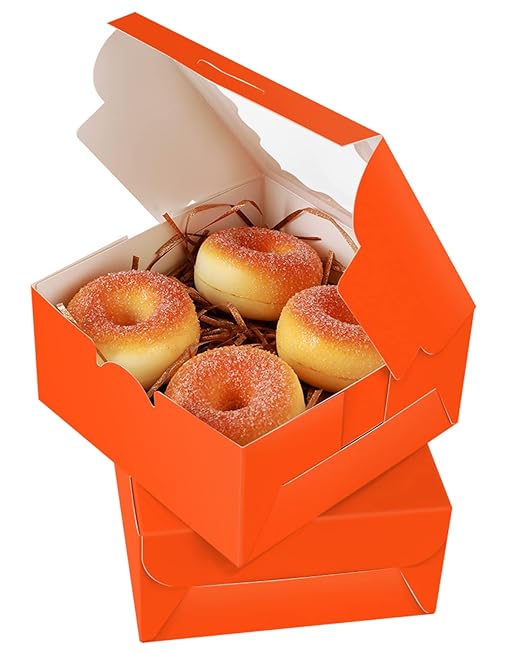 qiqee Orange Cookie Boxes with Window 36packs 6x6x3 Orange Bakery Box Pastry Box for Wedding Favor Birthday ＆ Party
