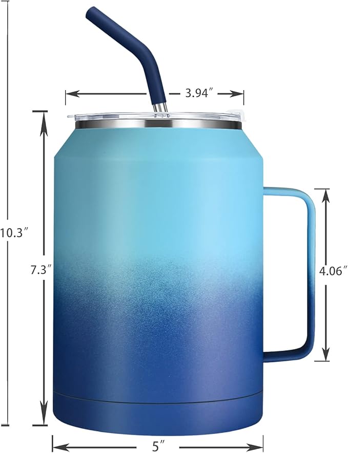 Zenbo 50 oz Mug Tumbler – Stainless Steel Vacuum Insulated Mug with Handle,Lid and Straw,Keeps Drinks Cold up to 36 Hours – Sweat-Proof Body, Dishwasher Safe