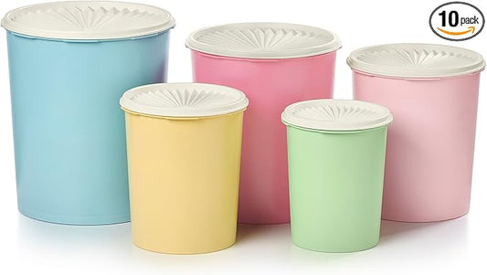Tupperware Heritage Collection 10 Piece Nested Canister Set in Vintage Colors, Dishwasher Safe and BPA Free (5 Containers, 5 Lids)