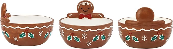 Bico Gingerbread Man Stoneware Hand Painted 17oz Candy Bowl, for treats, jam, sauce, snacks, Microwave and Dishwasher Safe