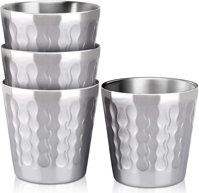 Beasea Stainless Steel Cups, 4 Pack 6oz Metal Drinking Stackable Double Wall Small Mini Air Insulated Portable Tumblers Unbreakable Shatterproof Glasses for Home Restaurant Party Camping