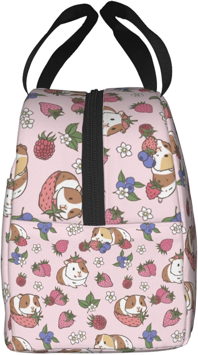 Strawberry Lunch Bag Guinea Pig Insulated Kawaii Lunch Box for Kids Women Men Reusable Pink Lunch Tote for School Office Work Picnic Hiking
